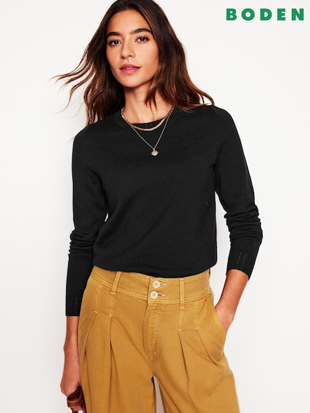 Boden Black Emilia Cotton Crew Jumper (W89483) | 297 QAR