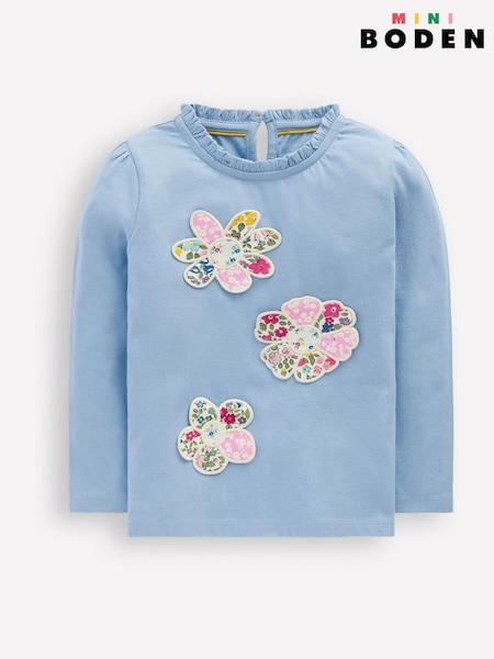 Boden Blue Frill Neck Appliqué T-shirt (W89491) | AED111 - AED122