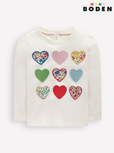 Boden Cream Frill Neck Appliqué T-shirt (W89499) | AED111 - AED122