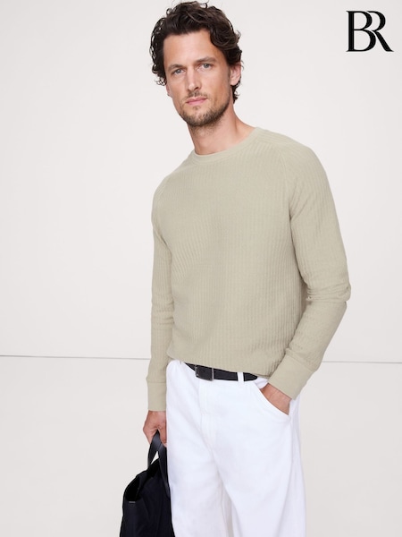 Banana Republic Green Slub Double-Knit Herringbone T-Shirt (W89553) | €53