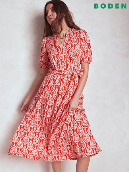 Boden Orange Sofia Trim Jersey Midi Dress (W89557) | €125