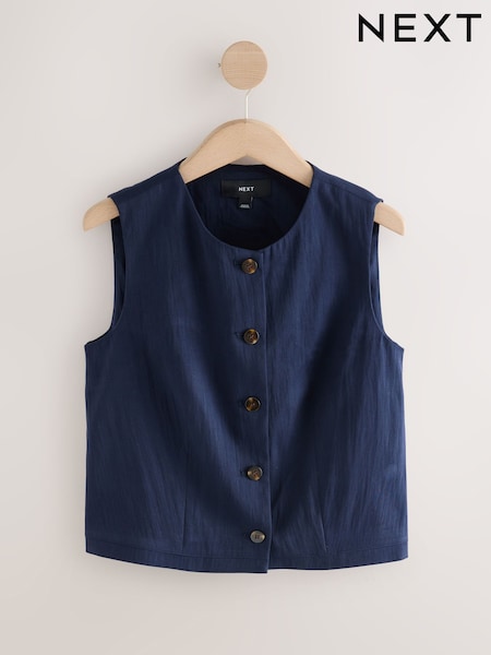 Navy Button Front Waistcoat (W89613) | 132 QAR