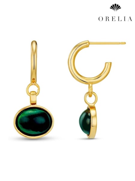 Orelia London Gold Tone Semi Precious Green Drop Hoop Earrings (W89628) | €37