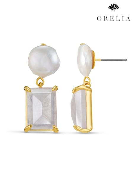 Orelia London Gold Tone Pearl & Rose Quartz Drop Earrings (W89636) | €44