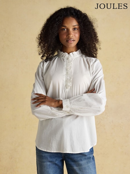Joules Melanie White Ruffle Collar Long Sleeve Blouse (W89734) | €73