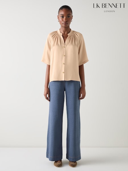 LK Bennett Brown Plain Satin Raglan Fabric Shirt (W89791) | €228