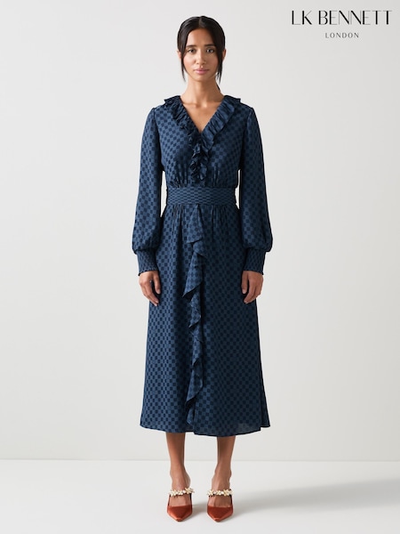 LK Bennett Petite Adriana Checkerboard Polyester Split Neckline Dress (W89800) | € 394