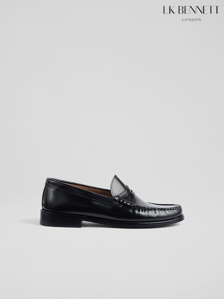 LK Bennett Black Penny Slot Plain Leather Tuxe Loafers (W89839) | AED1,450