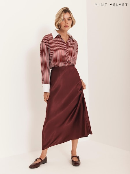 Mint Velvet Red Satin Slip Midi Skirt (W89910) | €113