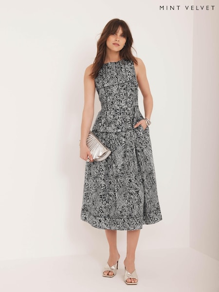 Mint Velvet Blue Floral Print Drop Waist Midi Dress (W89912) | €204