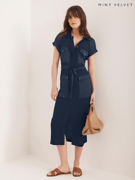Mint Velvet Blue Utility Midi Dress (W89915) | €165