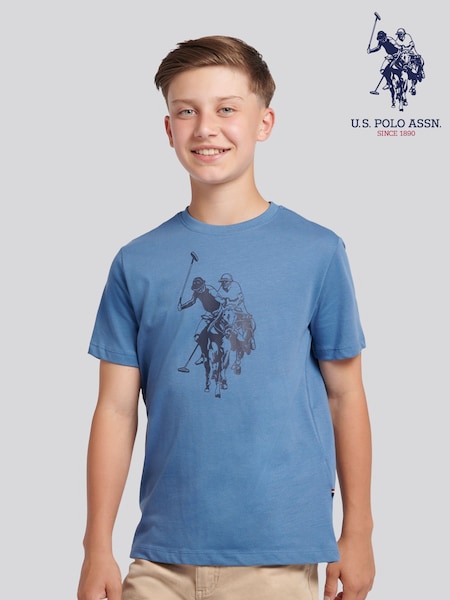 U.S. Polo Assn Coral Blue Double Horsemen Graphic Print T-Shirt (W89975) | 99 QAR - 119 QAR