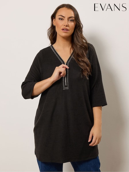 Evans Zip Studded Black Jumper (W90016) | €56