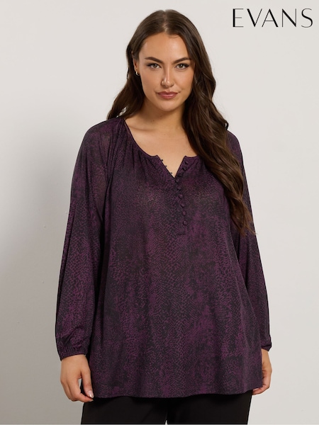 Evans Purple Balloon Sleeve Blouse (W90023) | €55