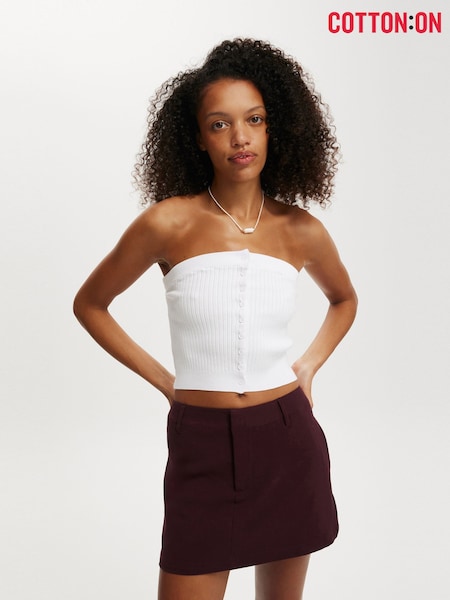 Cotton On White Baby Rib Button Bandeau T-Shirt (W90121) | 94 QAR