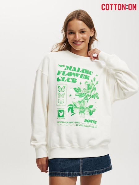 Branco - Cotton On Classic Graphic Print Crew Sweatshirt (W90137) | R$ 295