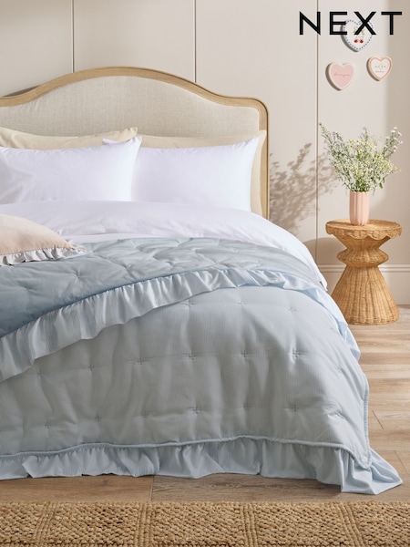 Blue Daphne Frill Quilted Bedspread (W90230) | 31,220 Ft - 52,040 Ft