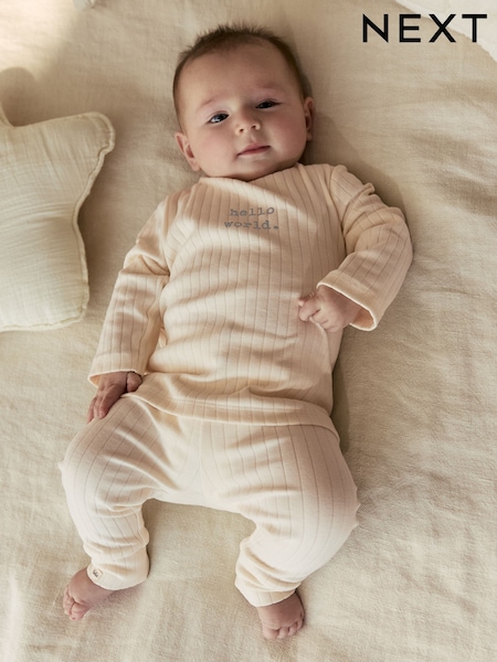 Neutral Hello World Top and Leggings Baby Set (0-18mths) (W90263) | SGD 19 - SGD 22