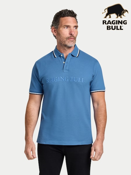 Raging Bull Blue Branded Tonal Embroidery Pique Polo Shirt (W90286) | 78 € - 85 €