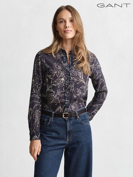 GANT Blue Floral Print Silk Blend Shirt (W90371) | €172