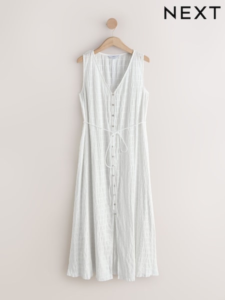 White Button Through Tie Waist Sleeveless Maxi Dress (W90388) | €62.50