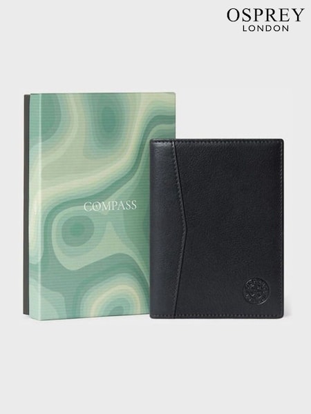 Osprey London The Compass Leather Black Passport Holder (W90395) | 322 QAR