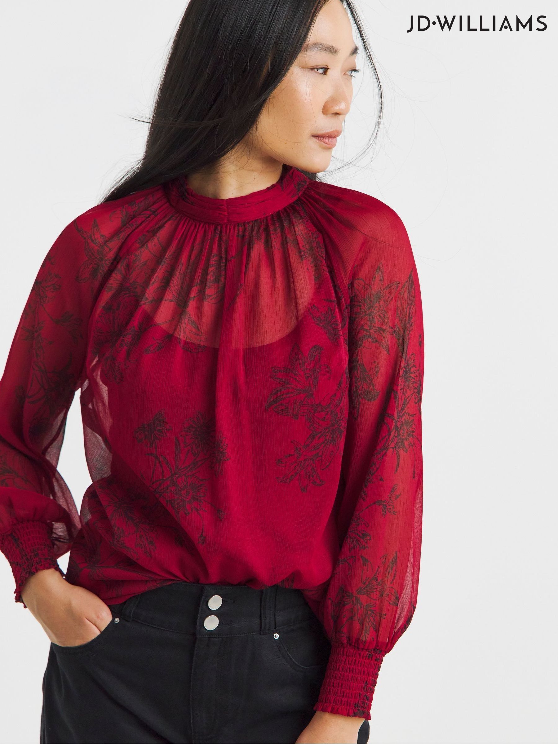 Blouses Red Floral Long Sleeve Workwear Tops | Next Oman