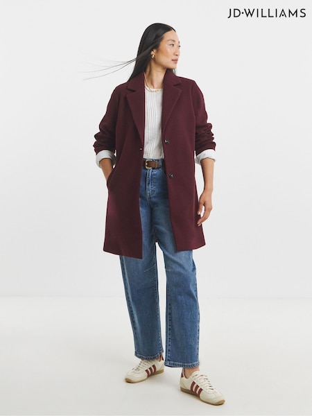 JD Williams Burgundy Button Front Single Breasted Lined Coat (W90446) | €82