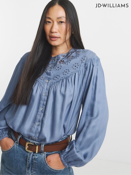 JD Williams Blue Broderie Yoke Blouse (W90448) | €51