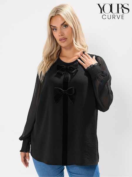 Yours Curve Black Bow Blouse (W90470) | 144 QAR