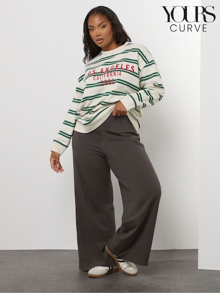 Castanho - Yours Curve Wide Leg Leggings (W90473) | R$ 215