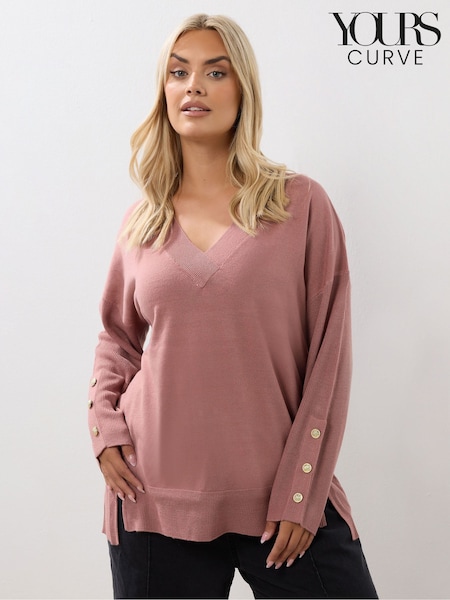 Yours Curve Pink Cashmillon V-Neck Jumper (W90477) | €38