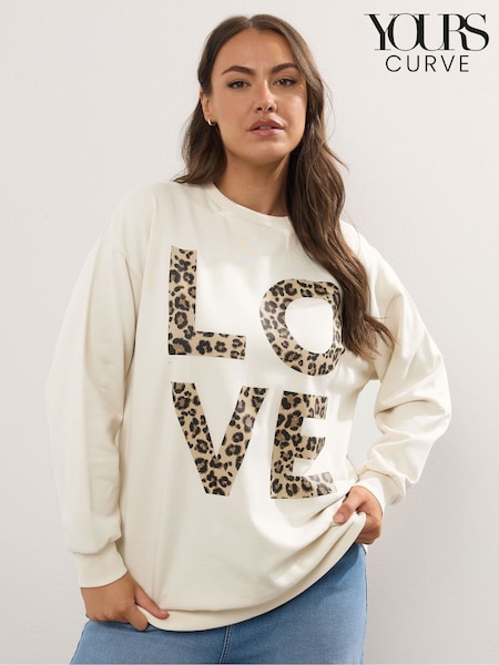 Yours Curve Cream Leo Love Crew Neck T-Shirt (W90478) | €36