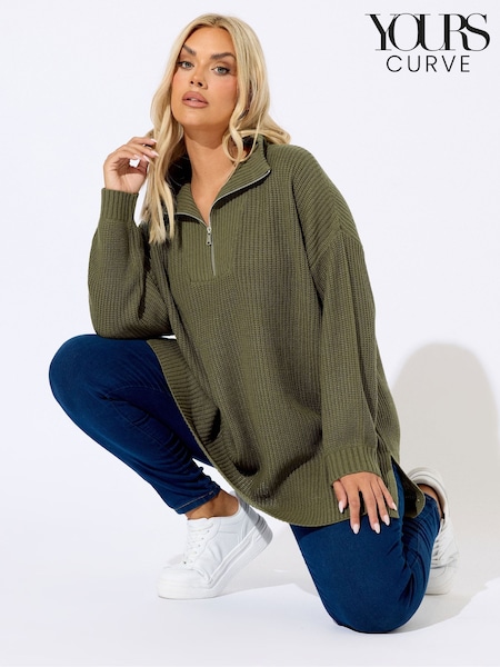 Yours Curve Green Quater Zip Jumper (W90479) | €39
