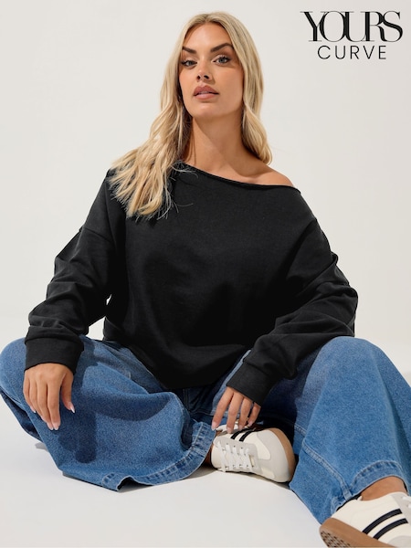 Preto - Yours Curve Off Shoulder Crew Neck T-Shirt (W90483) | R$ 215