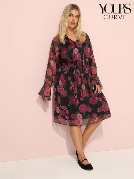 Yours Curve Charcoal Black Tie Neck Midaxi Dress (W90486) | €43