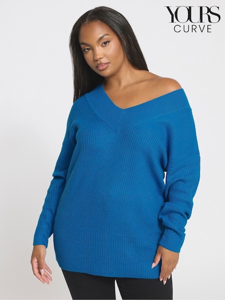 Yours Curve Blue Double V Jumper (W90497) | €35