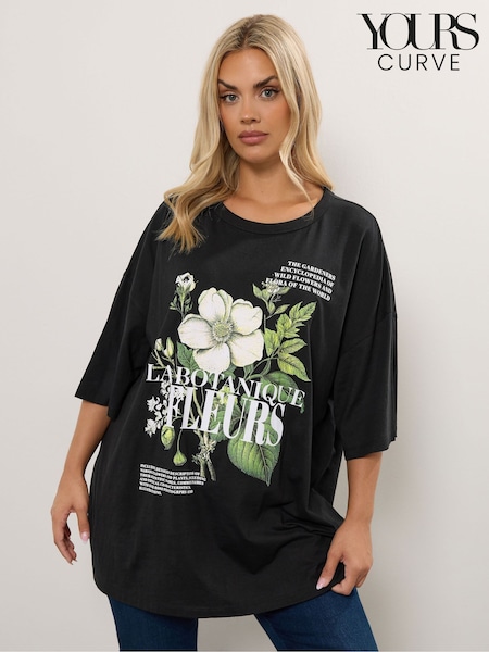 Preto - Yours Curve Placement Boxy T-Shirt (W90503) | R$ 195