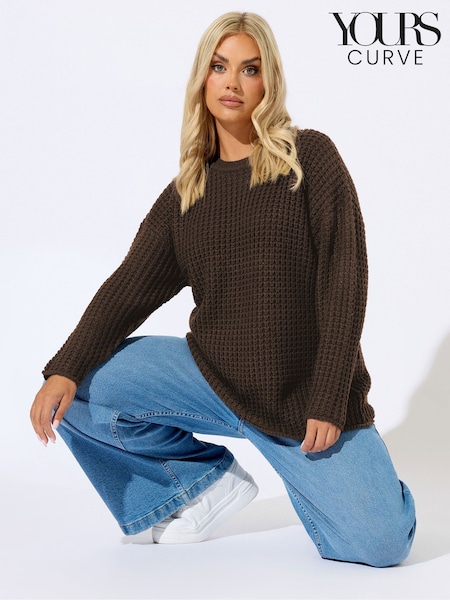 Castanho - Yours Curve Waffle Jumper (W90509) | R$ 285