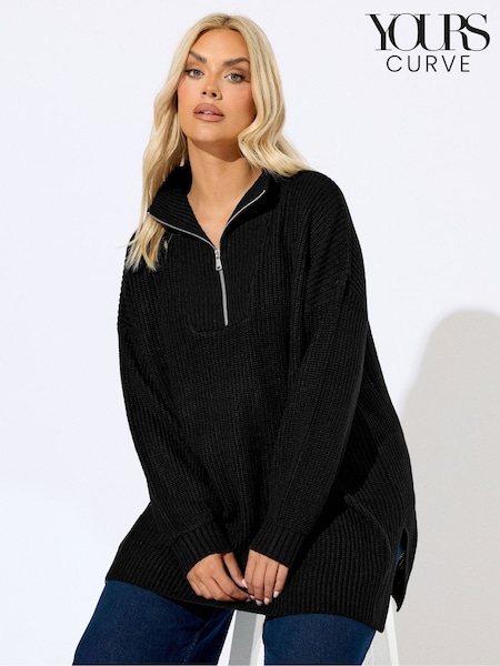 Preto de carvão - Yours Curve Quater Zip Jumper (W90515) | R$ 305