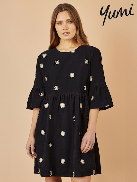 Yumi Black Cosmic Embroidery Cord Tunic Dress (W90544) | R$ 640