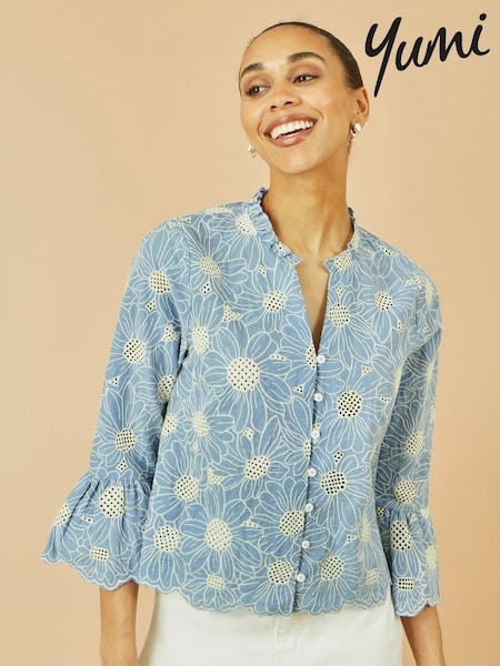Yumi Daisy Broderie Shirt With Fluted Sleeves (W90549) | 410 LEI