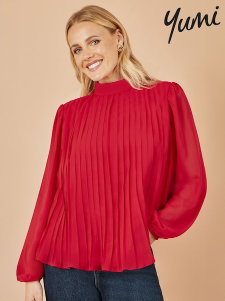Червоний - Yumi Pleated Long Sleeve Top With High Neck (W90557) | 2 403 грн