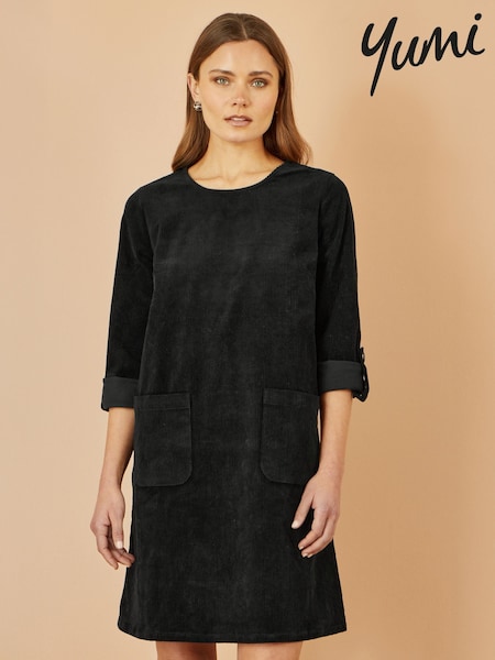 Preto - Yumi Cord Tunic Dress With 3/4 Sleeves And Pockets (W90560) | R$ 545