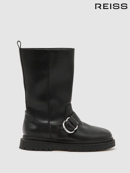 Reiss Black Blake Leather Biker Boots (W90595) | €134