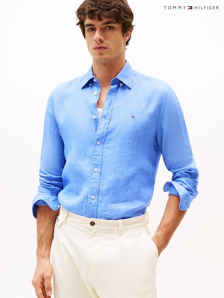 Azul - Tommy Hilfiger Regular Fit Pure Linen Shirt (W90960) | R$ 985