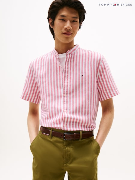 Tommy Hilfiger Pink Linen Blend Striped Shirt (W90972) | €113