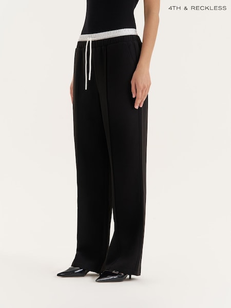 4th & Reckless Black Contrast Waistband Straight Leg Trousers (W91168) | €58