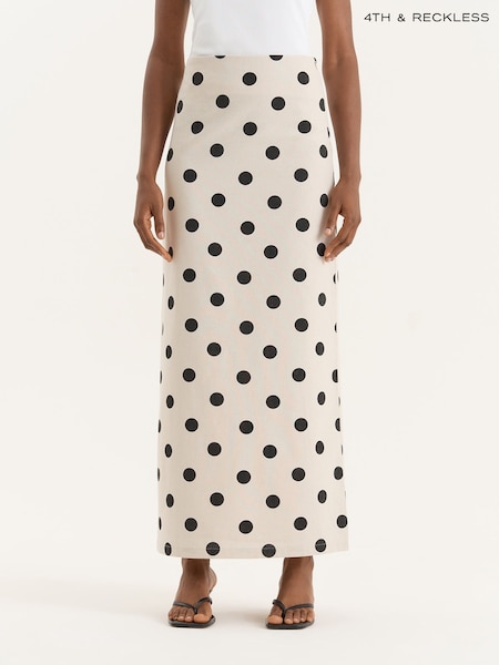 4th & Reckless Cream Polka Dot Printed Linen Blend Maxi Skirt (W91169) | €58