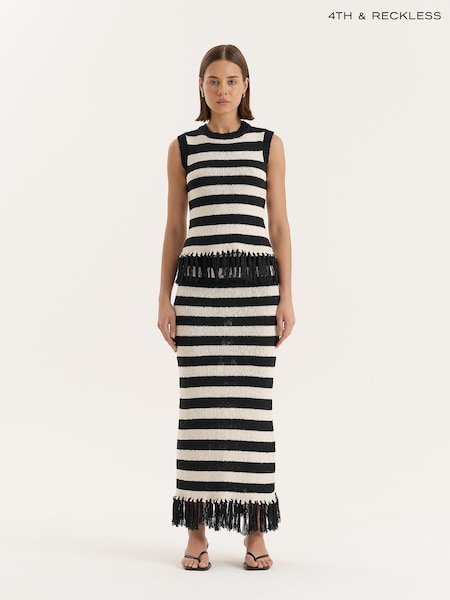 4th & Reckless Cream Striped Sleeveless Knitted Tassel Trim Top (W91182) | €58